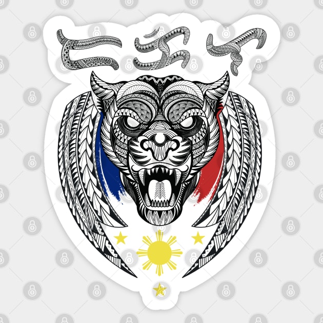 Tribal line Art Tiger / Baybayin word Dakila (Noble/Great) Sticker by Pirma Pinas